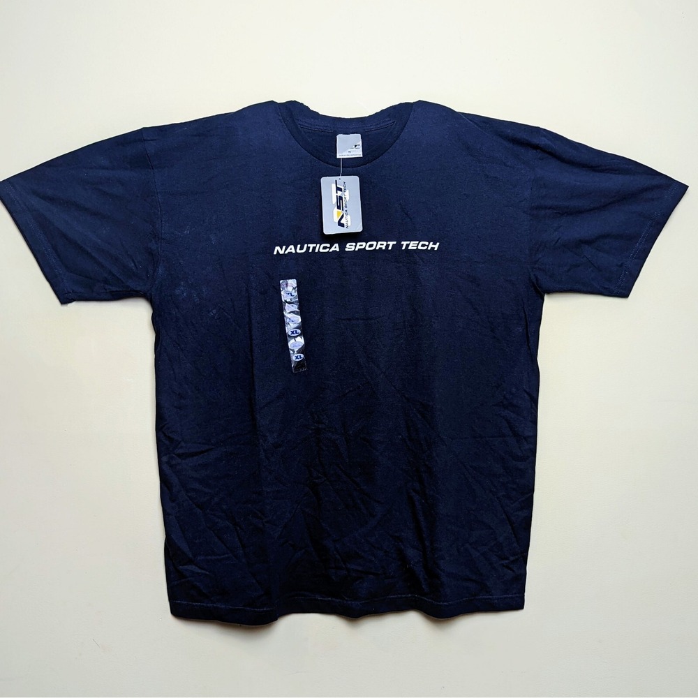 VTG 90s Nautica Sport Tech Double Sided T-Shirt Navy Net Basketball New NWT XL